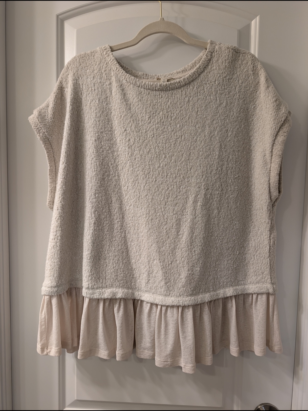 Pilcro Soft Cream Textured Short-Sleeve Ruffle-Hem Tunic Top Plus size casual 1X